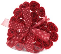 Set of 24 Soap Flower Heart Box - Red Roses