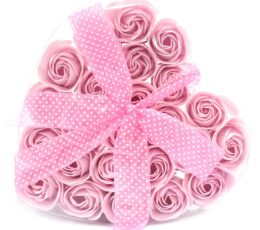 Set of 24 Soap Flower Heart Box - Pink Roses