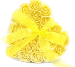 Set of 24 Soap Flower Heart Box - Yellow Roses