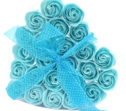 Set of 24 Soap Flower Heart Box - Blue Roses