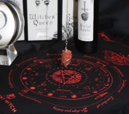 Ancient Witch Pendulum Divination Cloth - Mystic Moth - Black & Blood Red