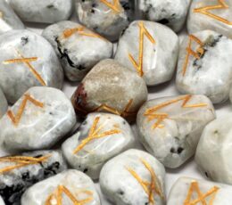 Runes Stone Set in Pouch - Rainbow Moonstone