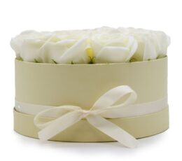 Soap Flower Gift Bouquet - 14 Cream Roses - Round