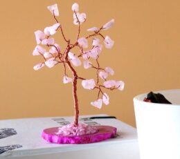 Gemstone Tree - Rose Quartz on Pink Agate Base (35 stones)