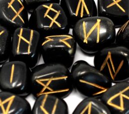 Runes Stone Set in Pouch - Black Agate
