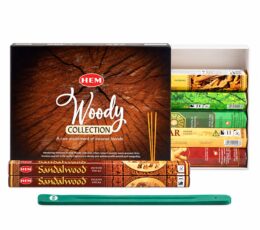 HEM Hexagonal Incense - Woody Collection & Ashcatcher (asst pack 6)