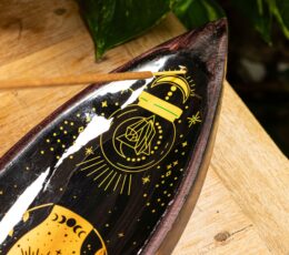 Enamel Incense Bowl - Mango Wood - Hamsa