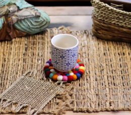 Felt Ball Round Coasters - 10cm Multi colour (set of 4)