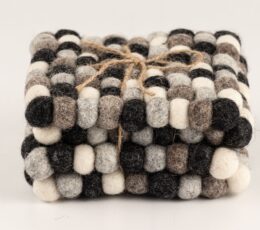 Felt Ball Square Coasters - 10cm Multi Grey colour (set of 4)